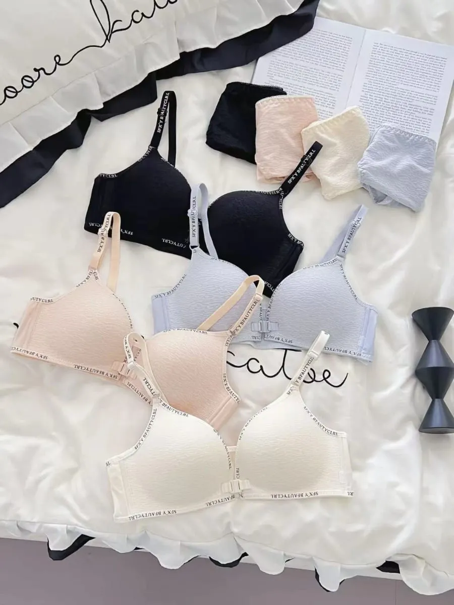 Sexy Front Closure Push-Up Lingerie Set for Small Breasts Comfortable Thin Bra with No Steel Ring Letter Shoulder Straps — image 5