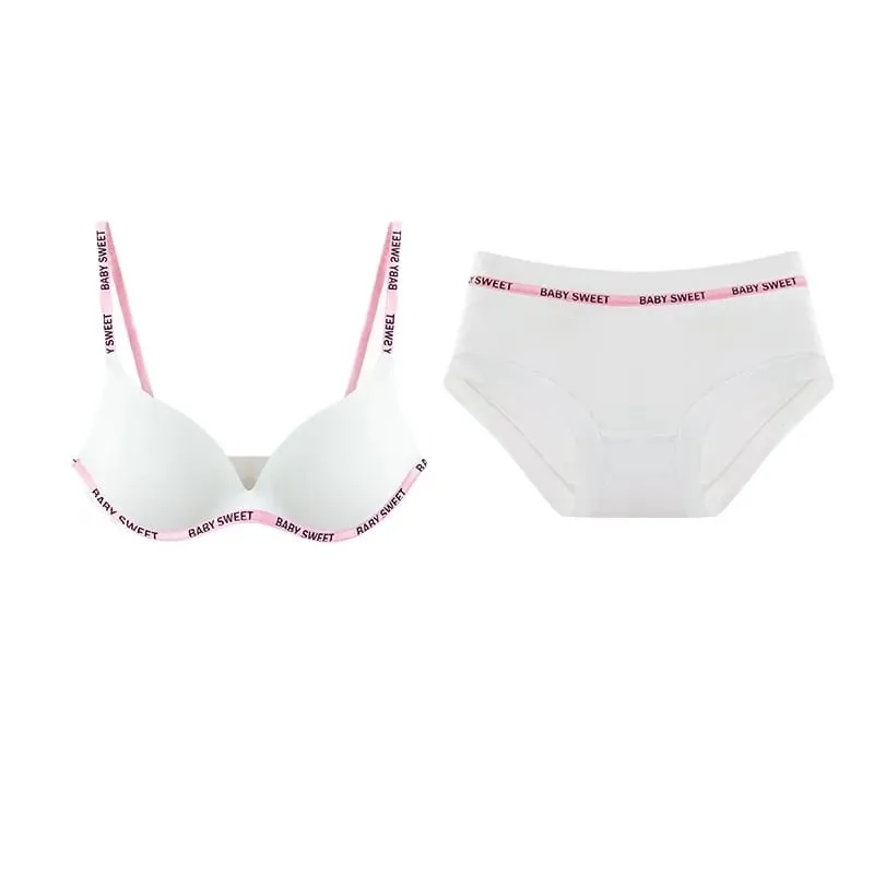 Seamless Bralette Set for Teens Wireless Comfort Push Up Padding Lightly Lined Pure Color Bra Panty Young Women Lingerie MOYISU