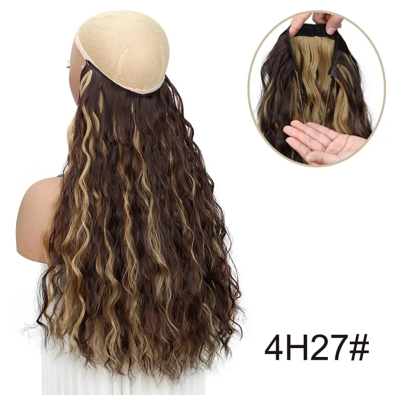 18Inch Synthetic Long Wavy Culry Fluffy Hair Extensions Invisible Fishing Line Soft Hair Pieces for Women Daily Wear — image 10