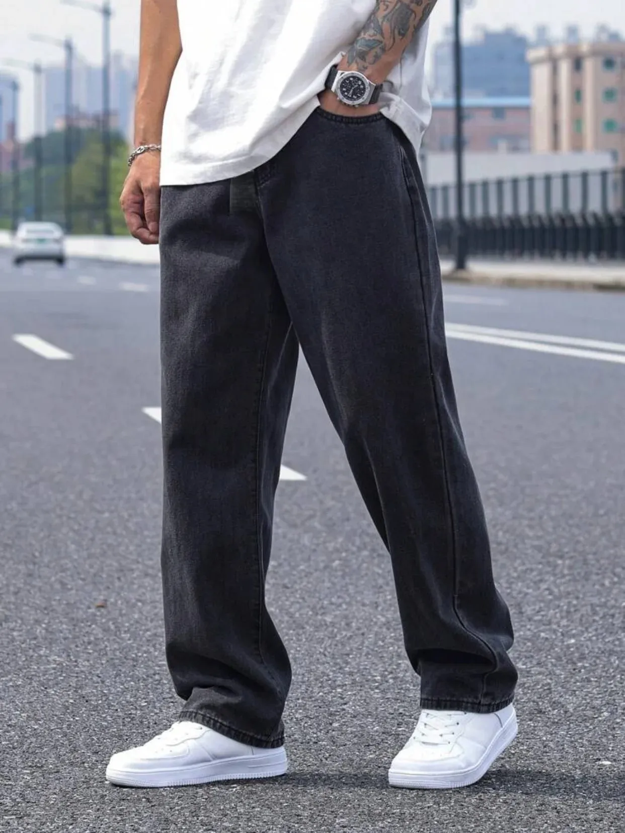 2025 New Men's Casual Long Jeans Classic Men's Straight-Leg Jeans & Wide-Leg Jeans Solid Color