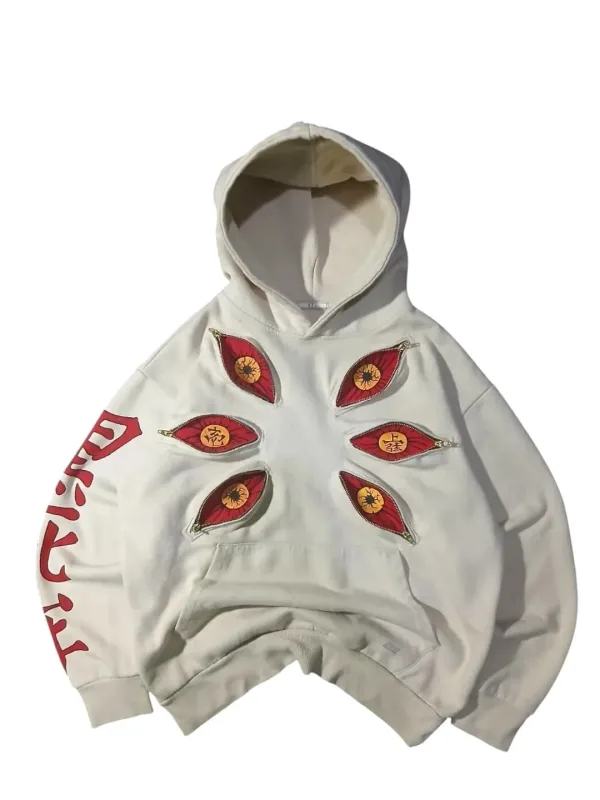 Punk Six Eyes Kokushibo Multi Zipper Hoodies Cool Design Sweatshirt Y2k Streetwear Oversized Casual Fashion Couples Anime Hoodie