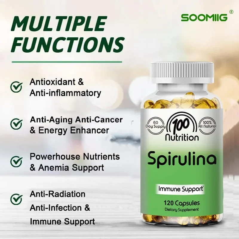Organic Spirulina Capsules 700mg Supports Detoxification Immune Cardiovascular Health & Energy Antioxidant Vegan Non-GMO — image 3