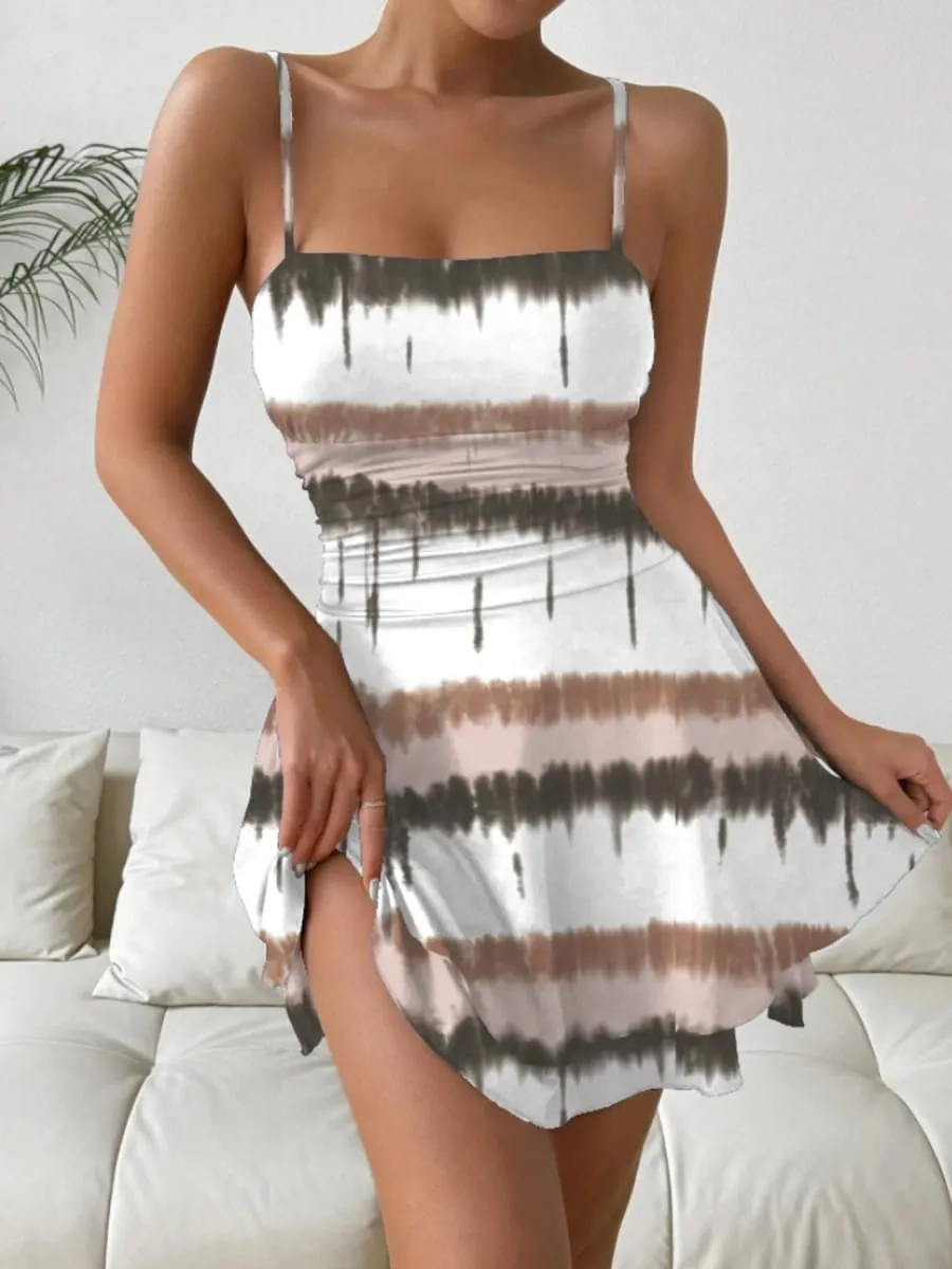 Women's Casual Elegant Square Neck Sleeveless Dress Contrasting Color Suspender Mid-Length Skirt — image 6