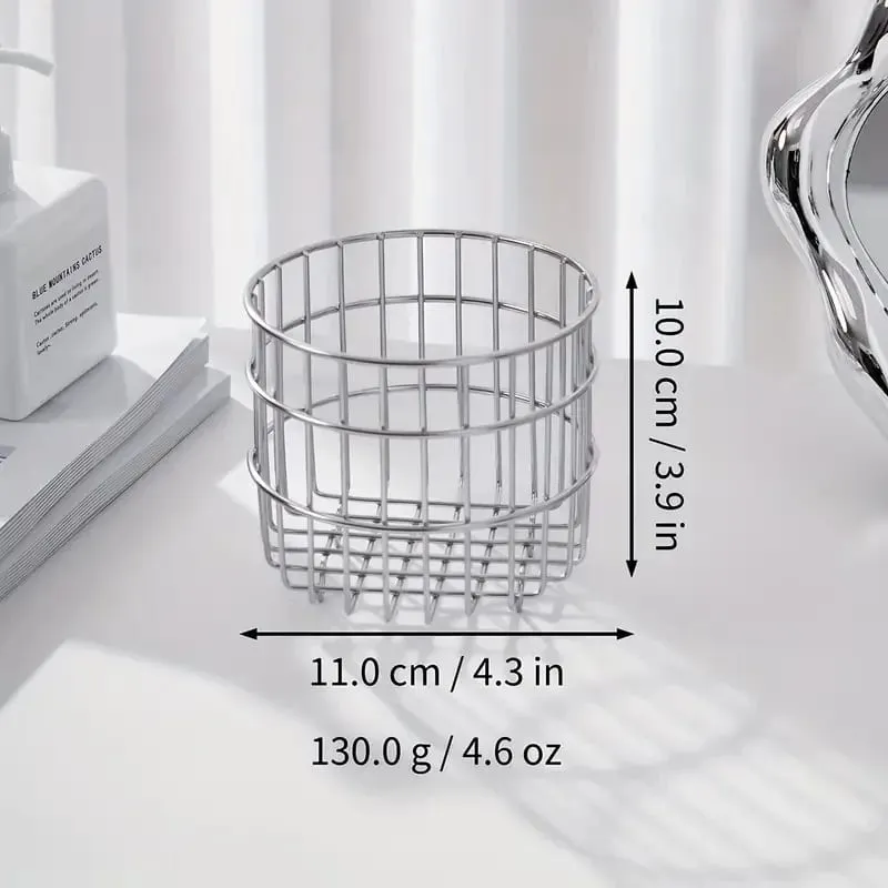 Stainless Steel Round Makeup Brushes Storage Basket Cosmetic Tools Organizer Multifunctional Perfume Lipstick Makeup Tool Holder