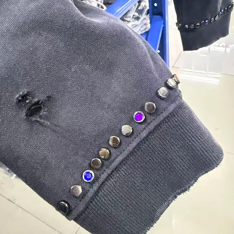 26SS Autumn Winter New Arrival Satoshi Nakamoto Hooded Sweatshirts Destructo Studded Washed Cotton Hooded Unisex Pullover