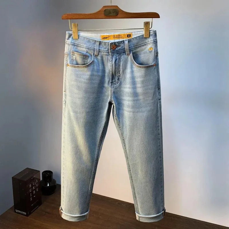 Light blue slim straight jeans for men men's casual denim pants that are thin breathable elastic and versatile for a stylish — image 3