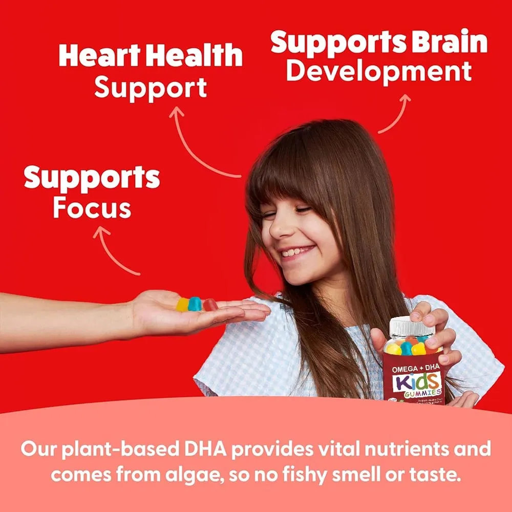 + DHA Gummies for Kids with Omega 3 6 9 + DHA Vitamin C - Healthy Brain Function Vision & Heart Health Vegetarian