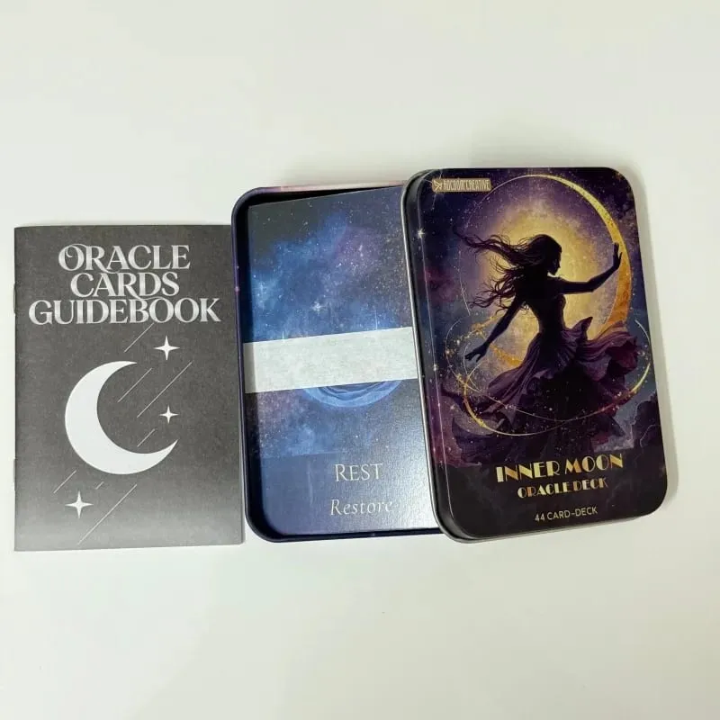 Inner Moon Oracle Deck in Metal Box 44 Card Deck Divination Board Game Oracle Cards with Instruction Guidebook