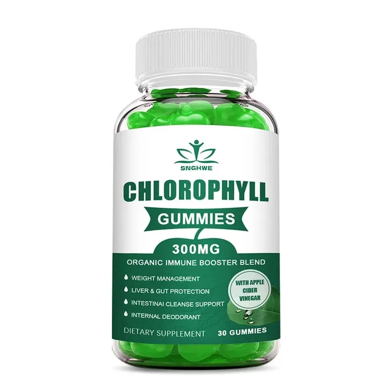 Chlorophyll-Gummis – mit ACV Vitamin D3 C E B12 – natürliches Deodorant, Energie, Stärkung des Immunsystems und Unterstützung der Verdauung, vegan, 60 Bonbons