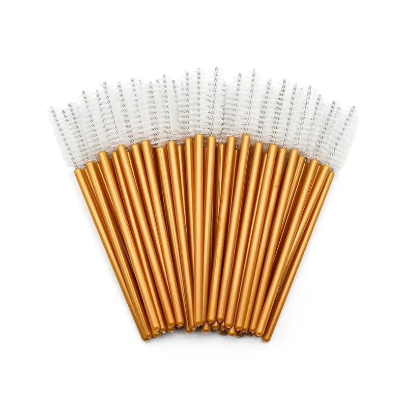 50Pcs Disposable Eyelash Makeup Brush Mascara Wands Gold Mini Eye Lash Brushes Short Eyebrow Comb Eyelashes Extension Tool