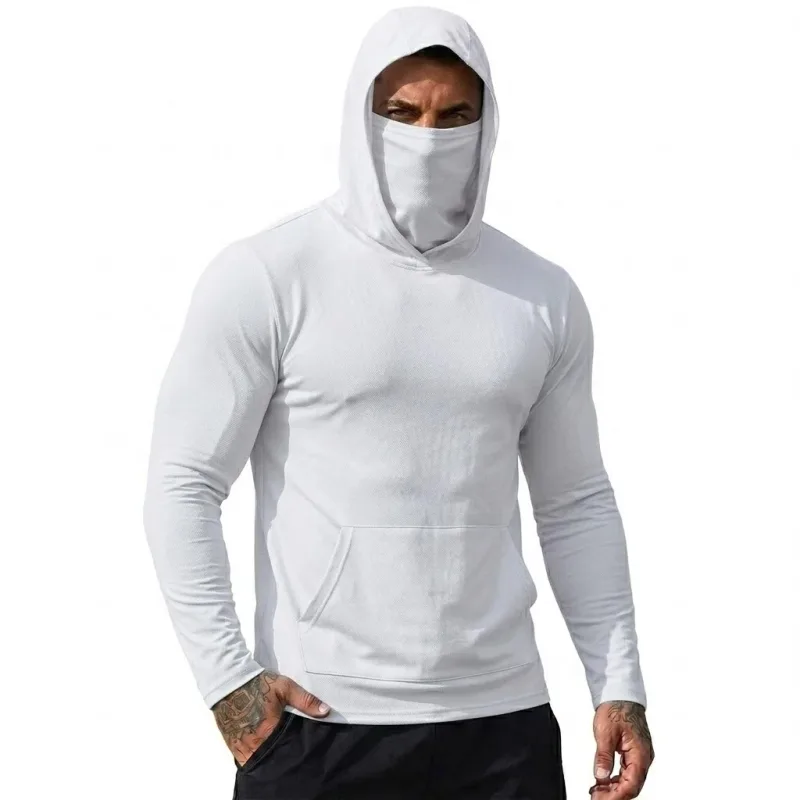 Mens Sun Protection Hooded Tee Quick Dry Long Sleeve Sweatshirt Lightweight Performance Top for Hiking Outdoor Sun Wear Tops