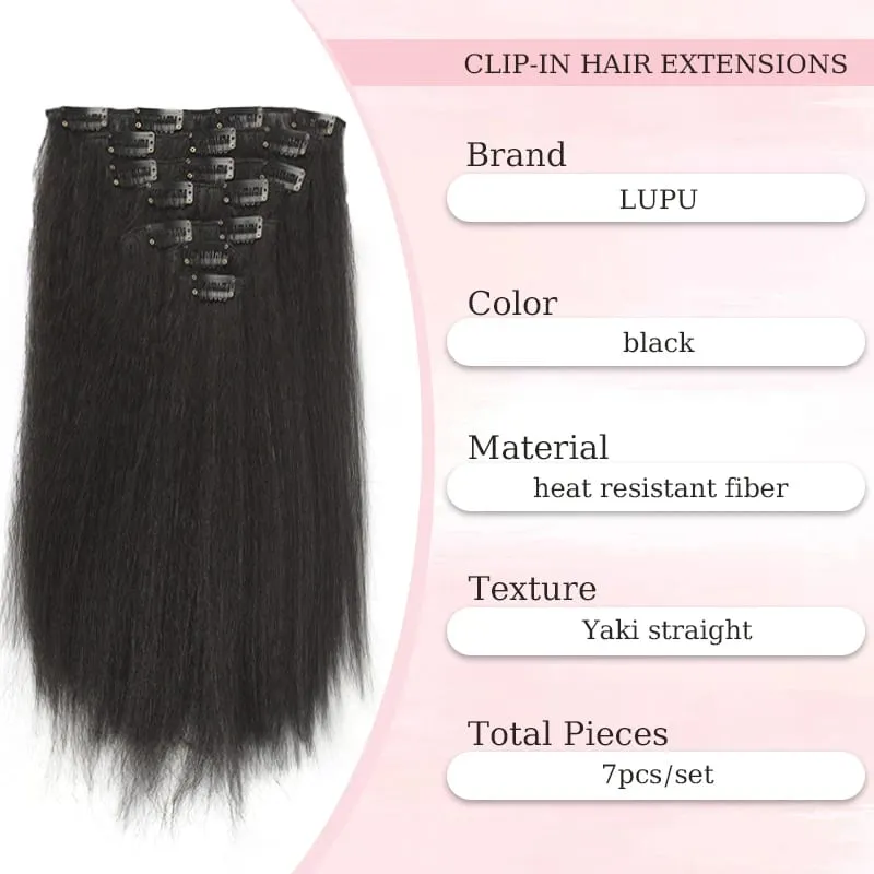 7Pcs Clip in Hair Extensions Wig Synthetic Black Yaki Straight Hair Extensions with BB Clip Fluffy Hairpiece for Women Daily Use — image 3