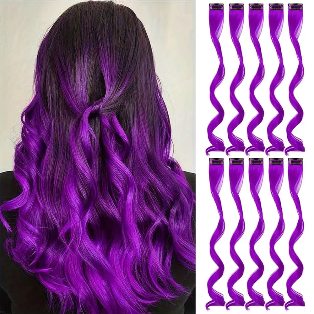 10 piece set of colored curly hair extensions clip style highlight hair patches single clip style one-piece women's dark hair