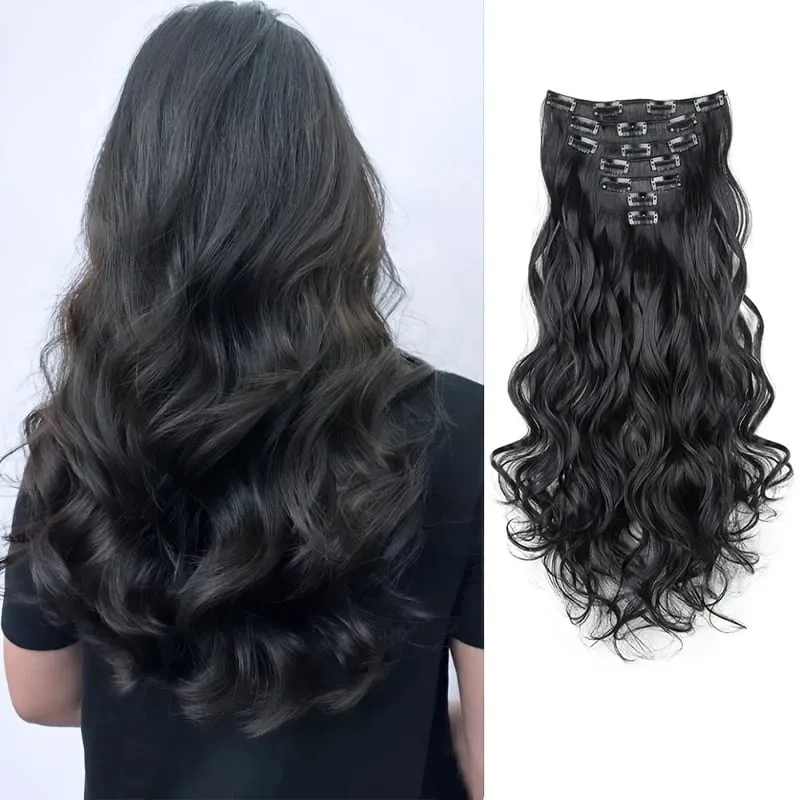 7pcs/set 24 Inch Synthetic Long Curly Wavy Hair Extensions 16 Clips In Hairpieces Synthetic Fiber Wave Hair Extensions for Women — image 8