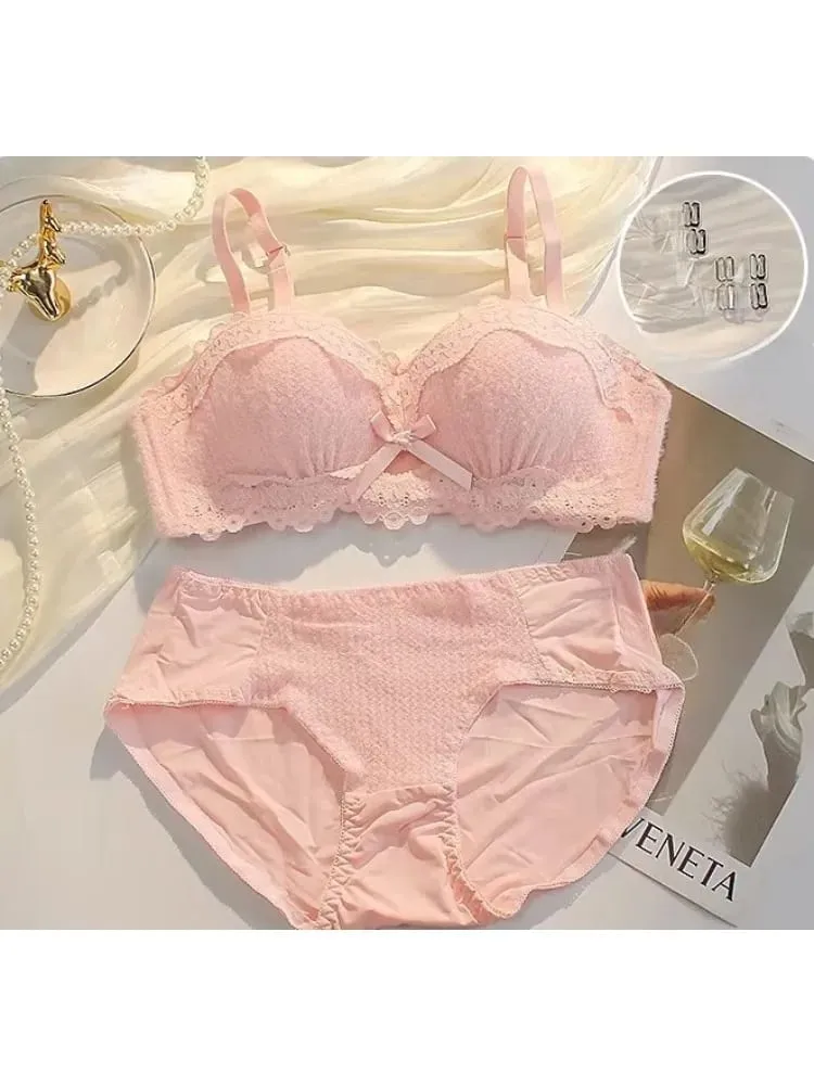 Women Strapless Wireless Bra Anti-Slip Half Cup Small Bust Compression Enhancer Anti-Sag Soft Sexy Lingerie Underwear Set