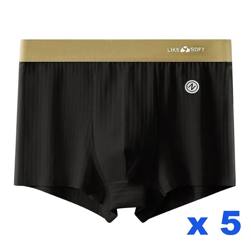 5Pcs Men Striped Boxer Briefs Soft Breathable Mid Waist Elastic Waistband Cotton Blend Men Underwear Shorts