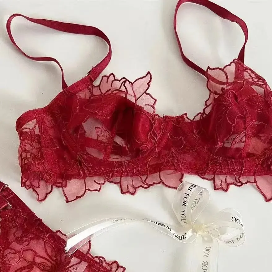 Sexy Lace Lightweight Bra Set Soft Underwire for Lift and Support Prevents Sagging Exquisite Embroidered Lingerie Two-Piece Set