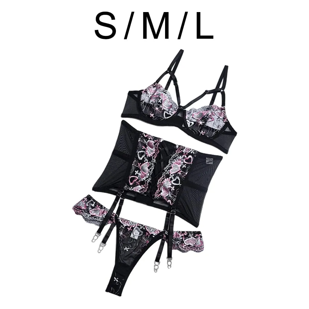 Adults Lingerie Set for Women Bra and Panty Set with Briefs 3 Piece Lace Bodysuit Underwear Adjustable Strap Breast Lace Bra