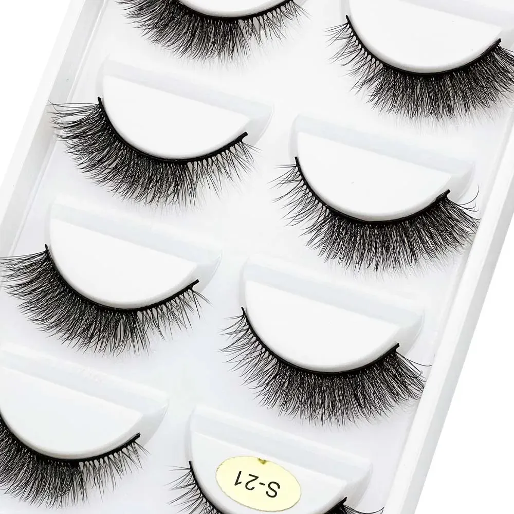 5 Pairs S03 Natural Looking 3D Mink Fake Eyelashes Makeup Tools Fluffy Style Water Mink Fur False Eyelashes for Eye Makeup — image 7