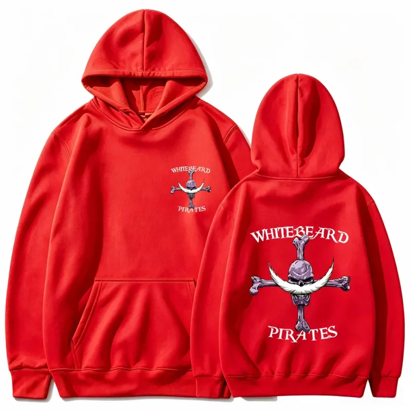 One Piece Whitebeard Pirates Hoodie, Print Pullover Sweatshirt, Whitebeard Jolly Roger Anime Graphic Streetwear Hooded Top