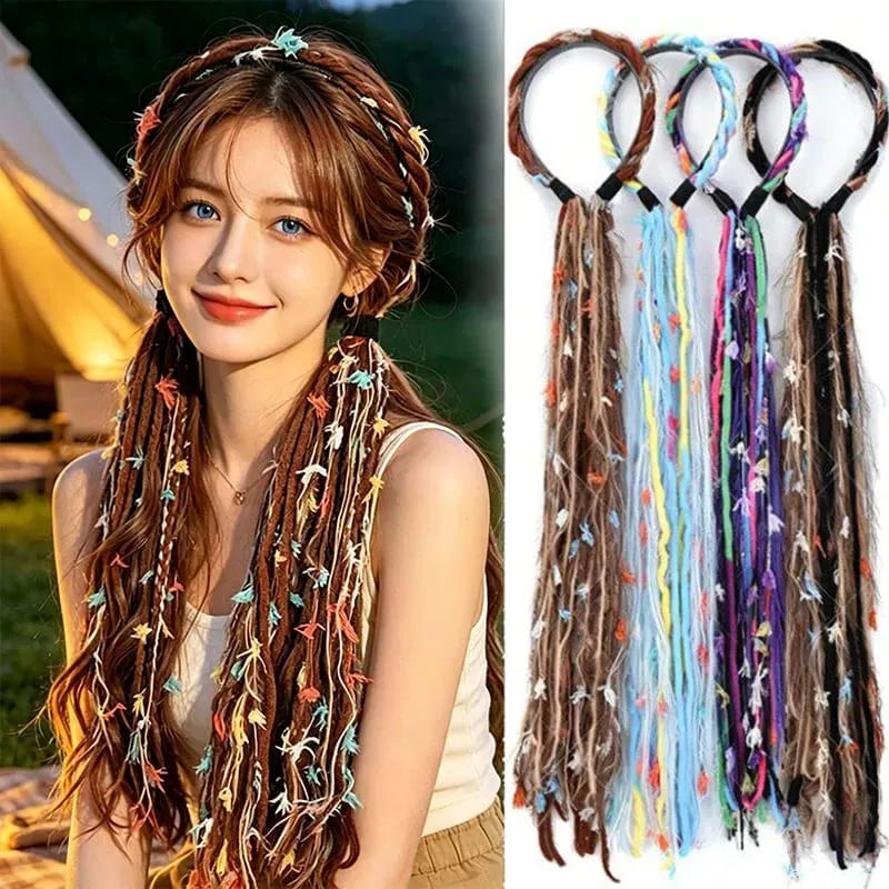 Plush Maillard Colored Long Tassel Headband Bohemian Hair Accessory Suitable for Women's Parties