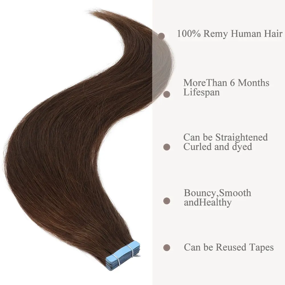 Seamless Tape in Extensions Human Hair Natural Tape in Hair Extensions Skin Weft PU Tape On Hair 20 PCS 12"-20" 50G/Pack