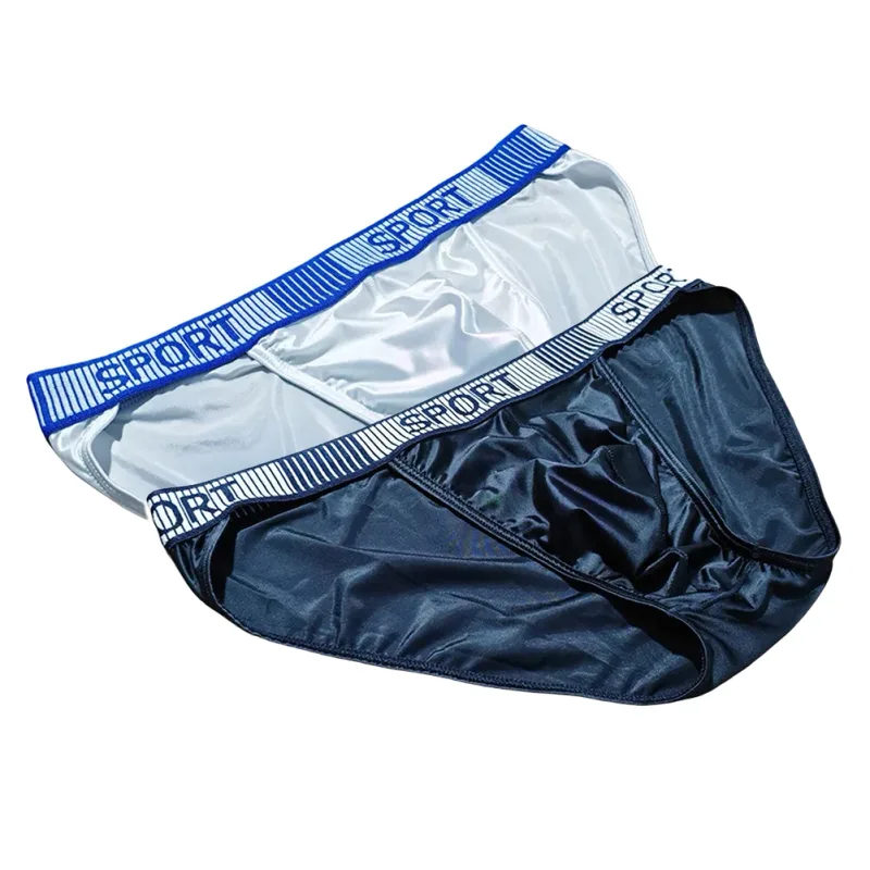 Herren-Slip mit hoher Gabel, mittlere Taille, elastisch, atmungsaktiv, U-konvexe Unterhose, Eisseide, Herrenunterwäsche, eng anliegende, seidige Shorts