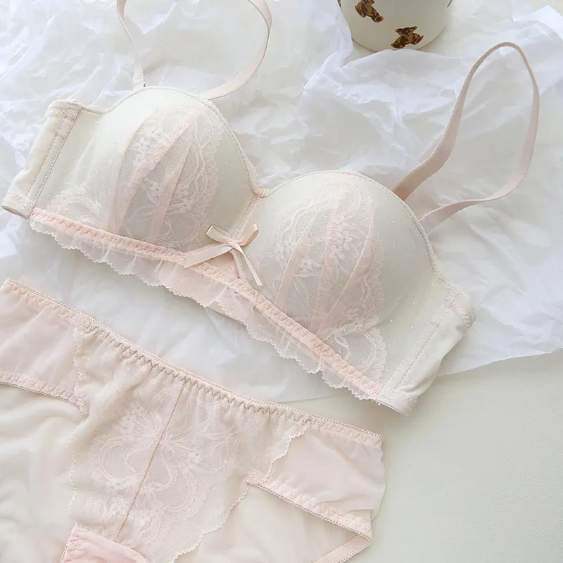 Sexy French Demi Cup Lace Bralette Set Wireless Push Up Bra for Women No Underwire Comfortable Non Padded Sexy Sweet Teen Bra AB