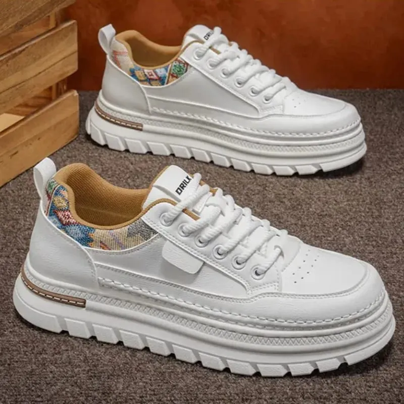 Men Spring Summer Casual Shoes Thick Sole Platform Sneakers Smooth Texture Woven Collar Lace Up Comfortable Footwear — image 3