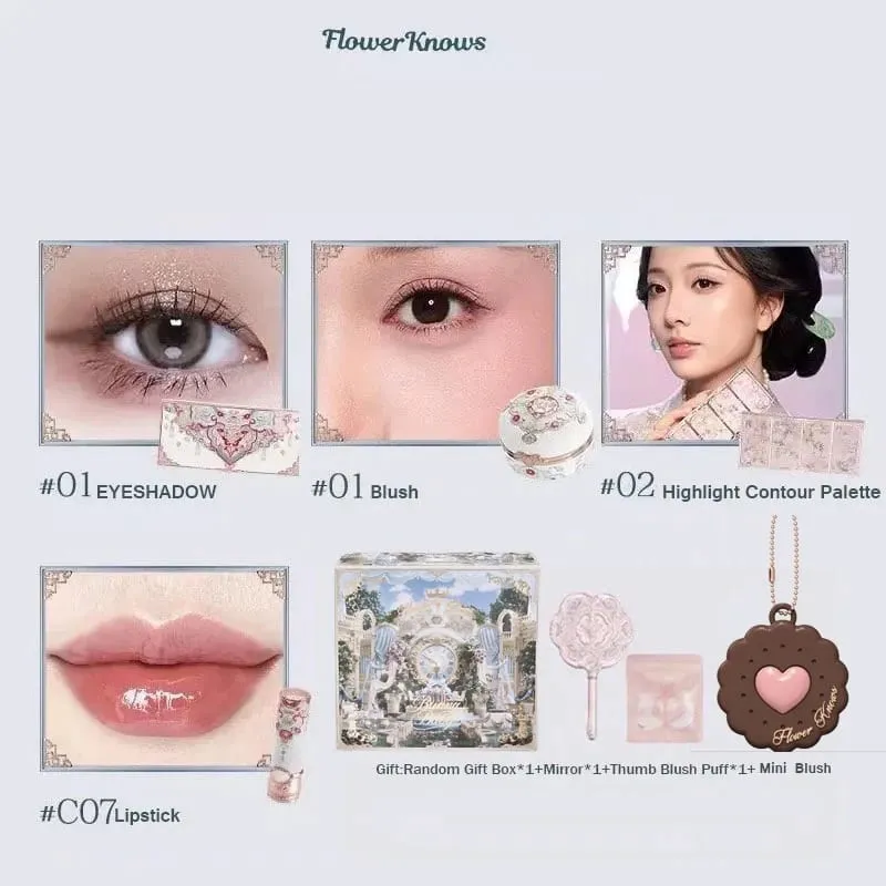 مجموعة هدايا Flowerknows Butterfly Cloud Collar Collection طقم مكياج، أحمر الخدود، أحمر الشفاه، ظلال العيون، الكل في صندوق واحد للنساء