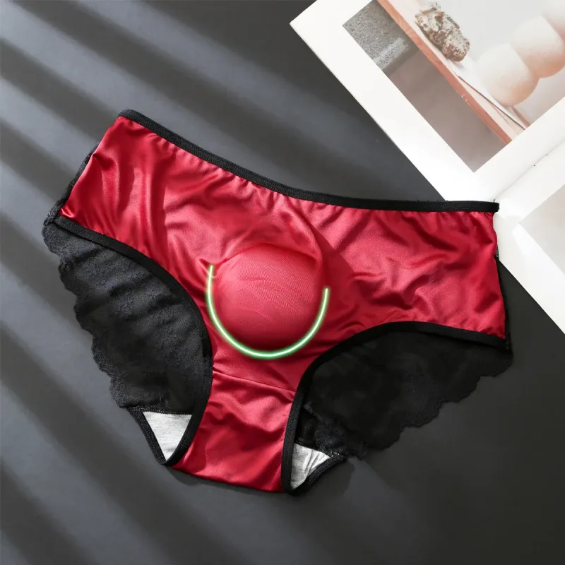 Women Panties for Men French Lace Satin Briefs Breathable U Convex Pouch Underpant Sexy Ruffle Lace Male Crossdresser Underwear