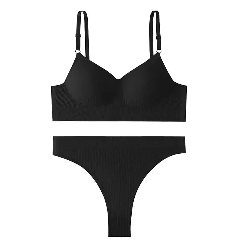 Women Seamless Bra Set High Waist Thong Panties Female Nonwire Brassiere Comfy Soft Sports Bras Underwear Set Sexy Lingerie Set — image 7