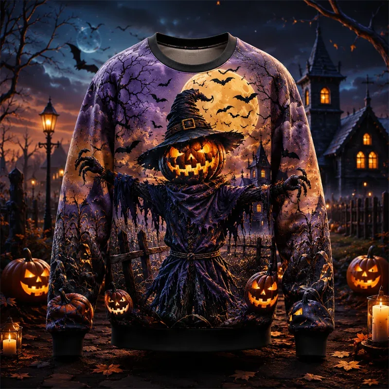 2026 New Pumpkin Print Halloween Sweatshirts Fashion Trendy Long Sleeve Holiday Wear Sweater Loose Streetwear Hip Hop Pullovers
