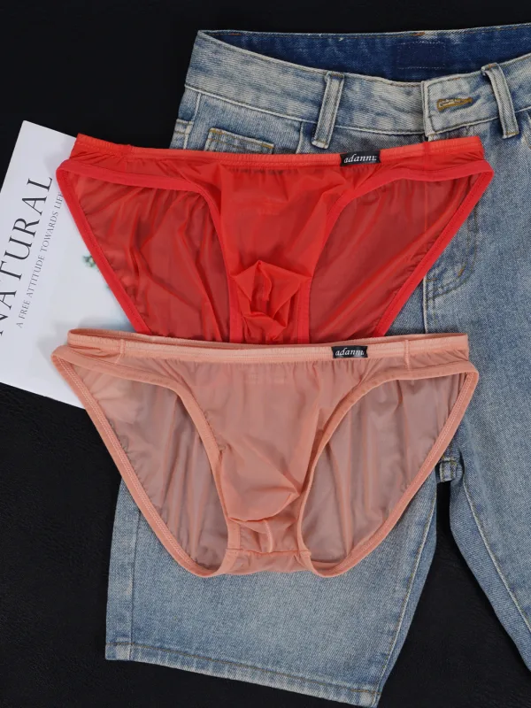 3 PCS Men's Ice Silk Cool U Convex Pouch Mesh Sheer Sexy Briefs Slim Thin Waistband Body Shaping Multicolor Underwear — image 6