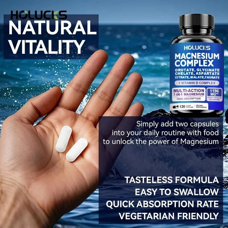 Magnesium Complex 1000mg Supplement with Vitamins C E B1 B2 B6 B12 Chelated Magnesium Glycinate Malate Taurate &Citrate