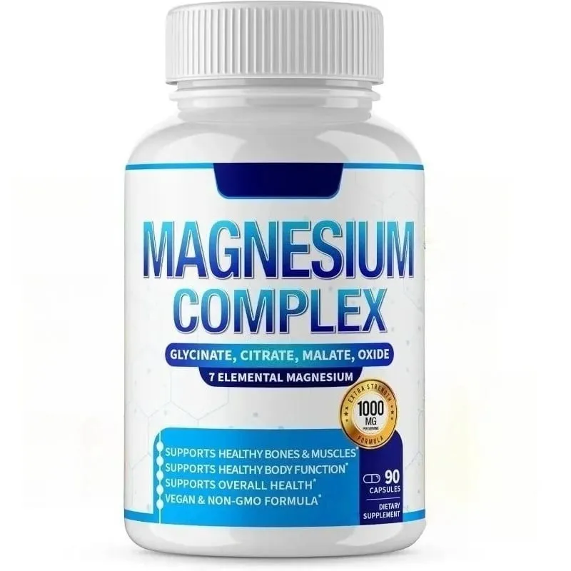 Suplemento complejo de magnesio, 90 unidades con 7 formas de glicinato de magnesio, citrato, malato, orotato, taurato, soporte mineral diario
