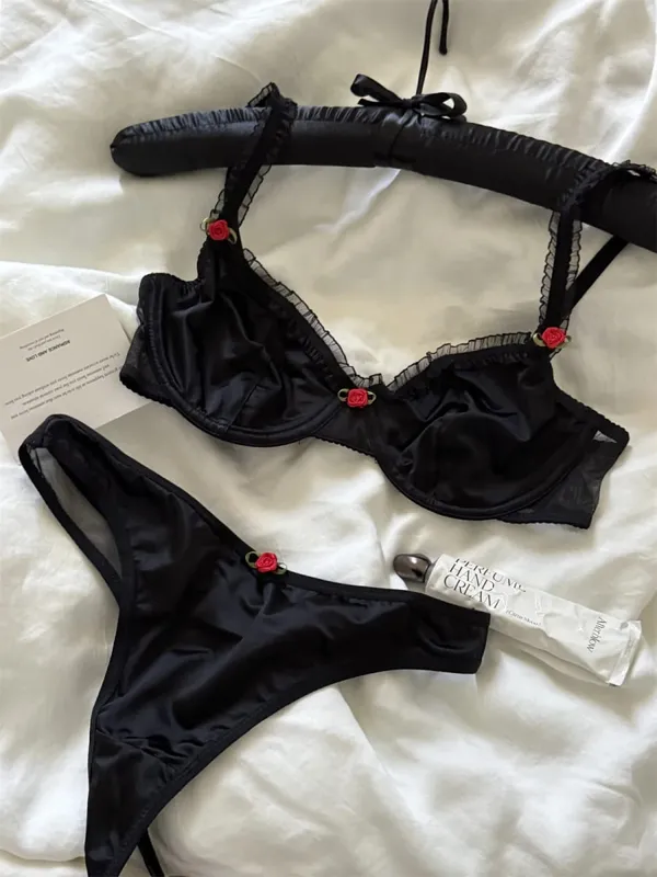 Palace-inspired vintage underwear satin floral lingerie set with uplifting push up women bra with underpants suit ladies large s