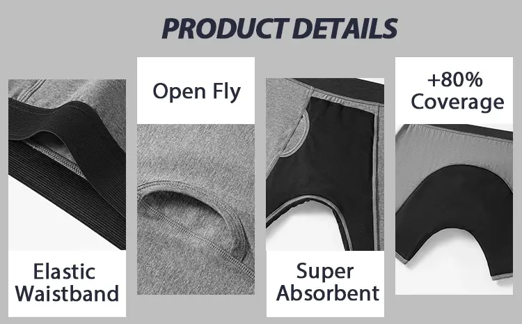Overnight Urinary Briefs Men Boxers Ultra-Absorbent Incontinence Underwear Maximum Absorbency Leak Protection Men Panties