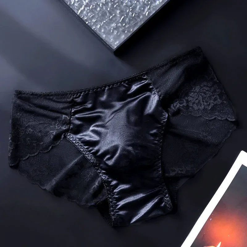 Men's Lace Briefs 3d U Convex Pouch Lingerie Ice Silk Breathable Thin Underwear Sexy Low-Rise Panties Sissy Feminization