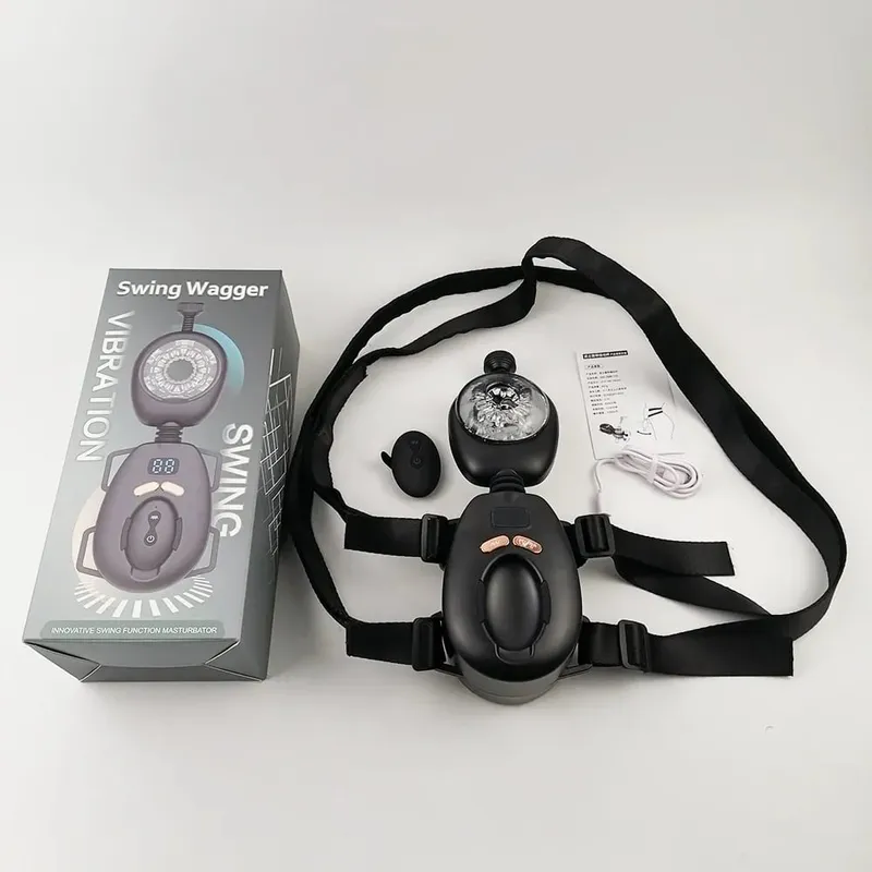 Automatic Thrusting Vibrating Male Masturbator with Wearable Belt Remote Control Hands-free Penis Stroker Sex Toys for Men Adult