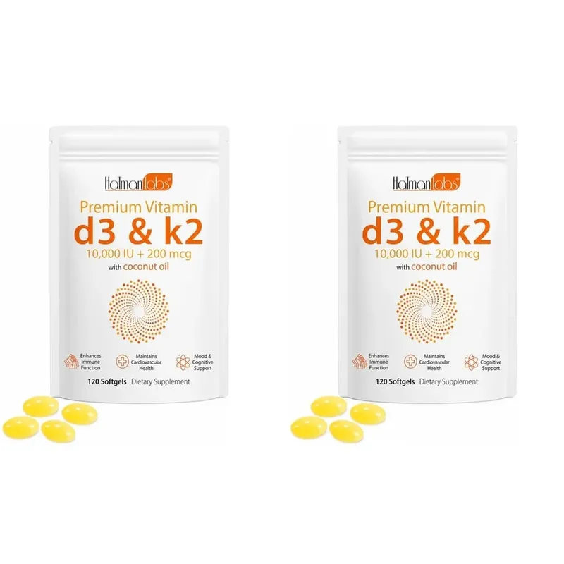 HatmanLabs Vitamin D3 & K2 Softgels with Coconut Oil Bone Health & Cardiovascular Support 120 Softgels Non-GMO Gluten-Free
