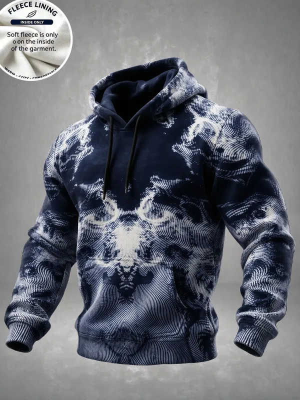 3D Print Fleece Hoodie Blue Spiral Grid Optical Illusion Pullover Long Sleeve Kangaroo Pocket Casual Sweatshirt Tops