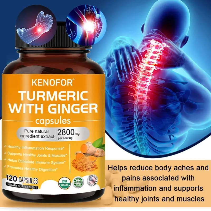 Turmeric Curcumin Capsules 1600mg with Ginger & MSM Antioxidant Support Joint Comfort Heart Cognitive & Digestive Wellness