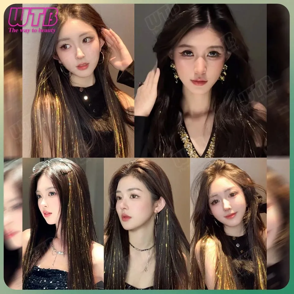 Synthetic Gold Laser Highlighted Hair Extension Wig BB Clip Style Straight Hair Extension Wig Suitable for Women's Daily Wear