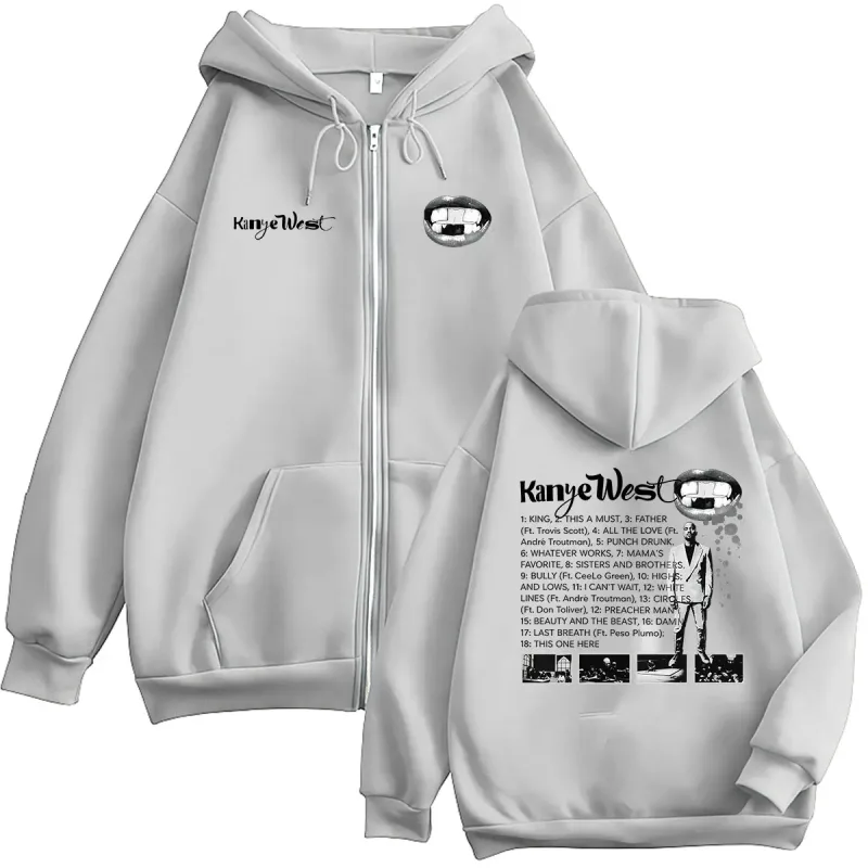 Kanye West Bully Album 2026 Zipper Print Hoodie Men's Gothic Fashion Pullover Sweatshirt Hip Hop Loose Coats Hoodies Streetwear