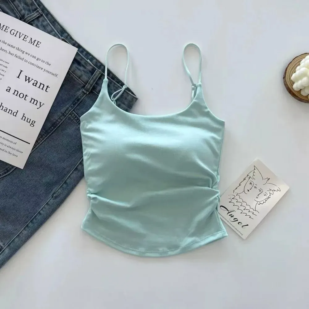 Simple Sleeveless Suspender Vest Slim With Padded Cups Camisole Underwear Short Vest Sports Activities