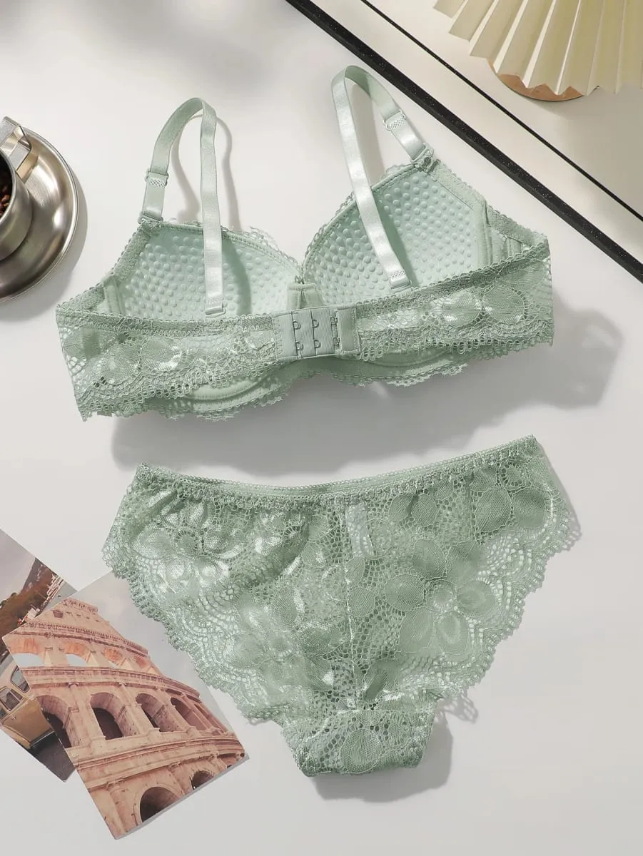 Bestseller Women's Lace Underwire Bra Set with Padded Push Up Cups Sexy Comfortable Lingerie Bikini Set S-XL Viomisha