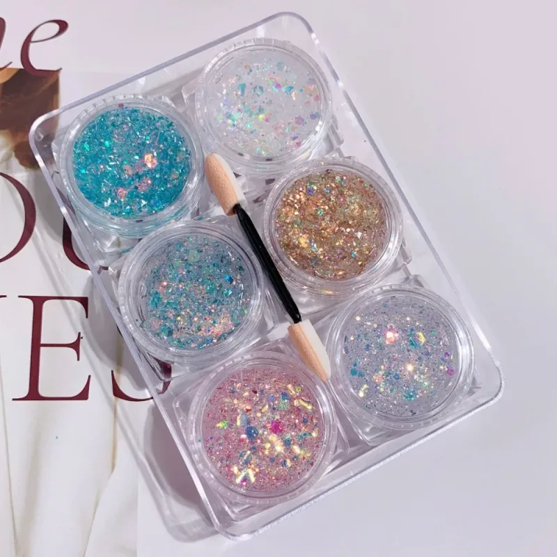 6Pcs/Set Sparkly Colorful Eye Glitter Gel Festival Glitter Face Hair Sequin Gel Cream Heart Star Moon Sequins