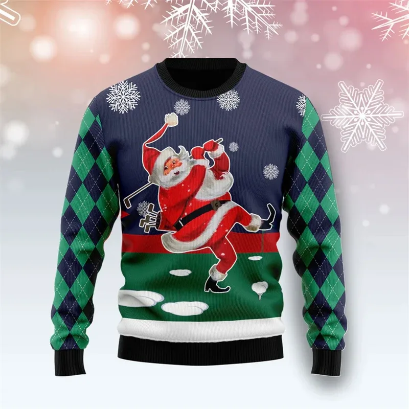 Fashion Golf Graphic Ugly Christmas Sweater For Men Funny Santa Claus 3D Printed Xmas Sweatshirts Cool Streetwear Pullovers Tops — image 3
