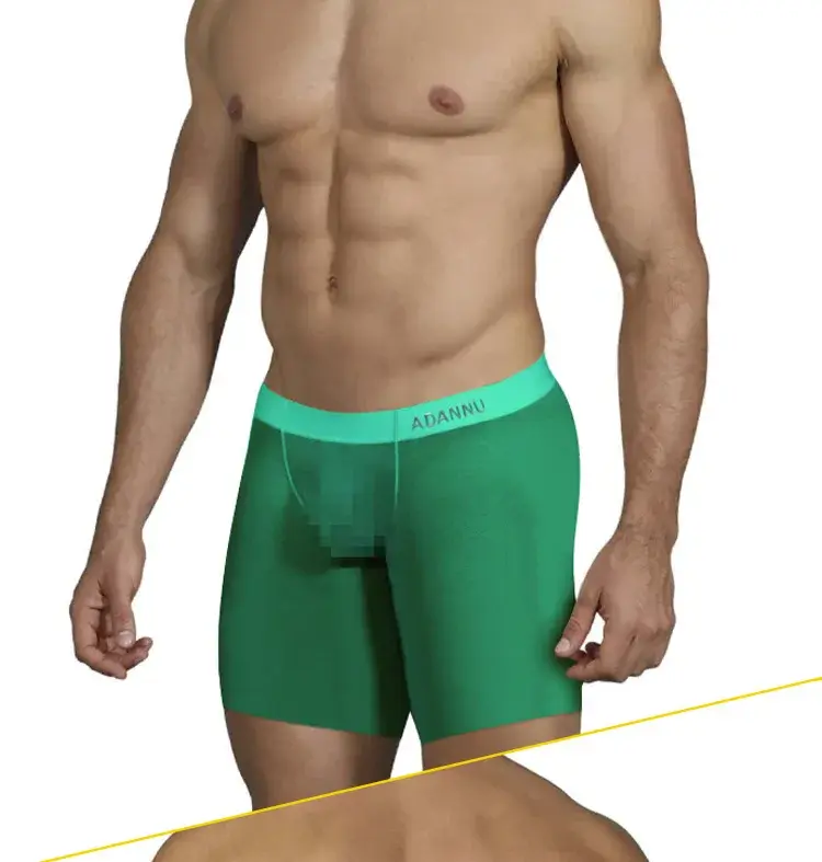 0.01mm Ultra-manipis na Kasuotang Panloob ng Lalaking Mahabang Boxer Shorts na Paglamig ng Yelo Silk Transparent Gym Fitness Underpants Mga Seamless Mesh Slips